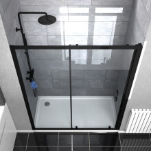 Nes Home Slider Door 6mm Clear Glass 1600mm x 1850mm Matte Black