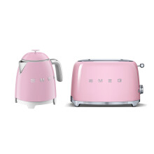 Smeg 50's Style Retro Range Breakfast Set, 0.8L 1400W Mini Kettle and Multi-Functional Control 2-Slice 950W Toaster, Pastel Pink