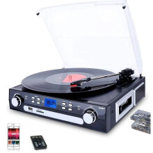 DIGITNOW! All-in-One Vinyl Turntable with Bluetooth, AM/FM Radio, Cassette, 3-Speed, USB/SD Encoding & Built-in Speakers