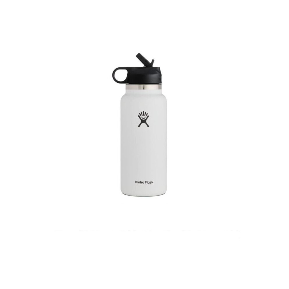 (White) Hydro Flask Stainless Steel Wide Mouth Water Bottle with Flex Straw Lid and Double-Wall Vacuum Insulation-image-OPC-PDVS9DJ-NEW