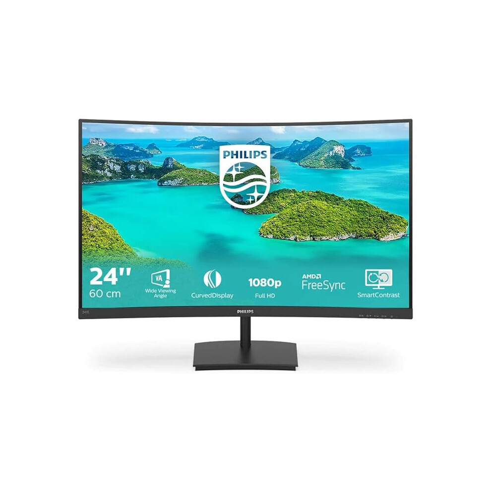 Philips 241E1sca - 24 Inch Fhd Curved Monitor, 75Hz, 4Ms, Va, Amd Freesync, Speakers, Smartimage (1920 X 1080, 250 Cd/Mâ², Hdmi/Vga) 1223456789360