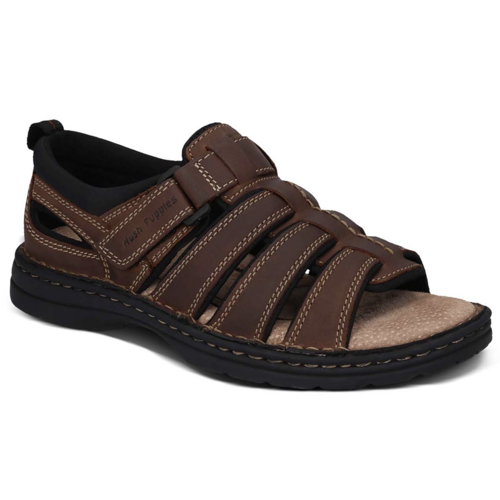 (Brown, 12 UK) HUSH PUPPIES SPARTAN Mens Leather Wide Fit Comfort Sandals Shoes Slip On