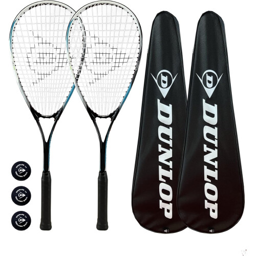 Dunlop Assassin Biotec X-Lite Squash Rackets x 2 + Covers (2) + 3 Squash Balls