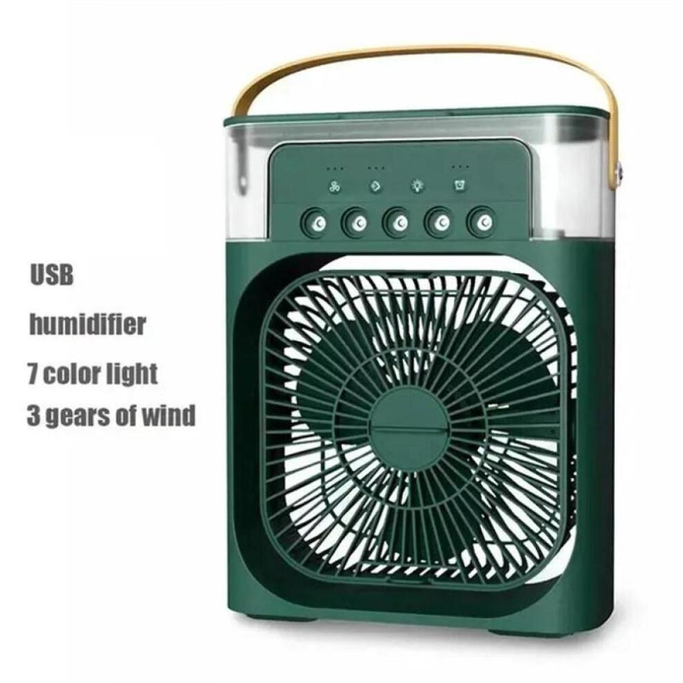 (Green) USB Electric Fan Air Conditioners Portable Cooling Fan LED Night Light Water Mist Fun 3 In 1 Air Humidifie For Home
