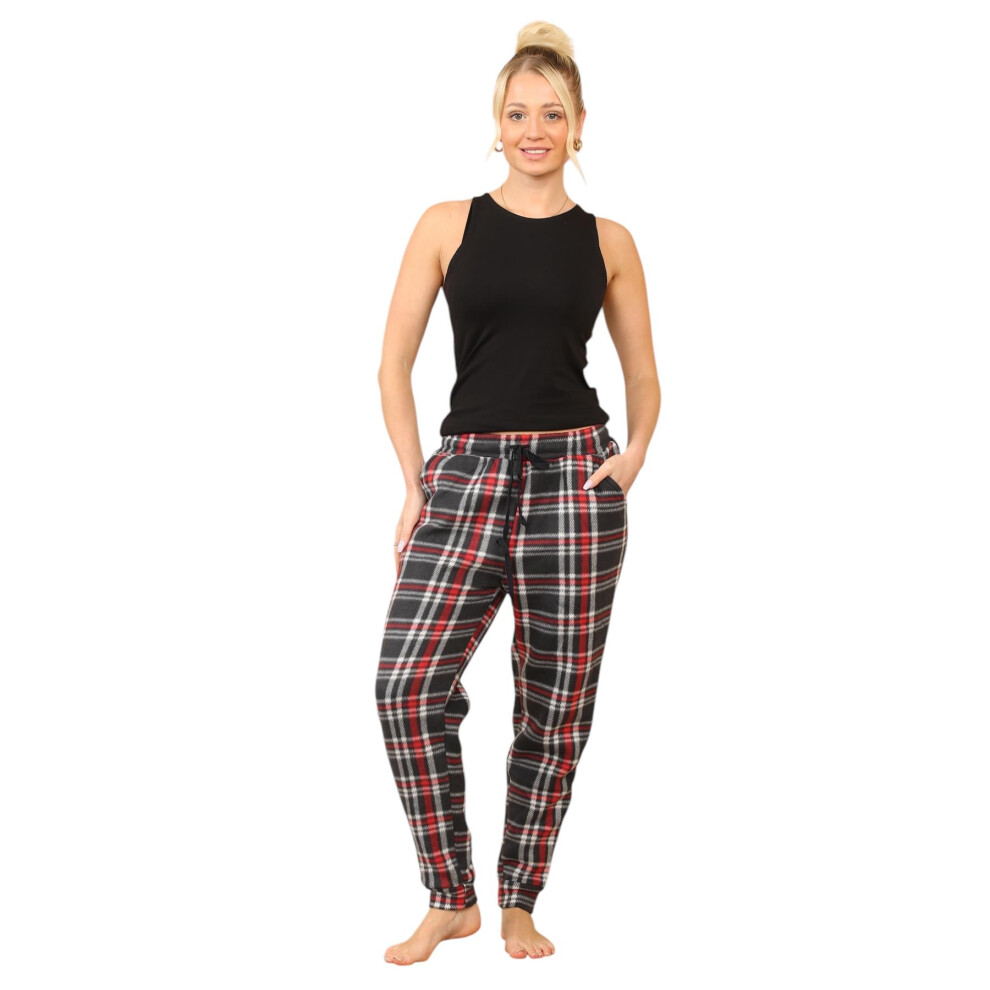 (Black Red Check, M) Ladies Lounge Bottom Sherpa Fleece Winter Pyjamas
