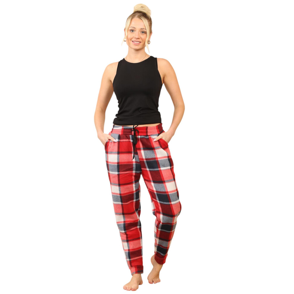 (Red Check, M) Ladies Lounge Bottom Sherpa Fleece Winter Pyjamas