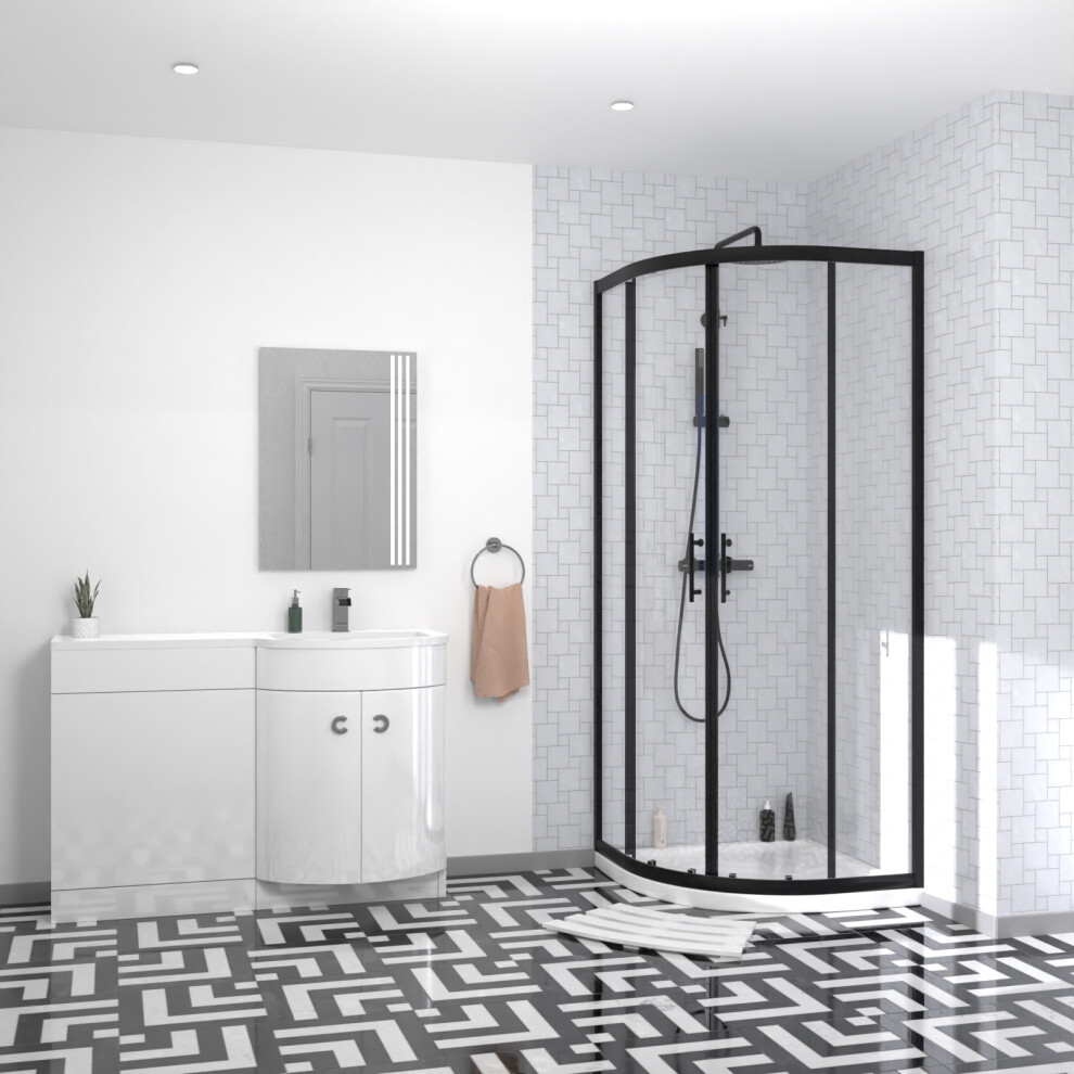 Nes Home Quadrant 800Mm Shower Enclosure & Rh Vanity Combination Unit Black