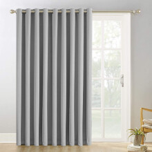 (Light Grey) Thermal Blackout Door Curtain Eyelet Ring Top & Pencil Pleat Curtains With Tie Backs