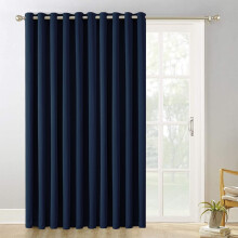(Navy) Thermal Blackout Door Curtain Eyelet Ring Top & Pencil Pleat Curtains With Tie Backs