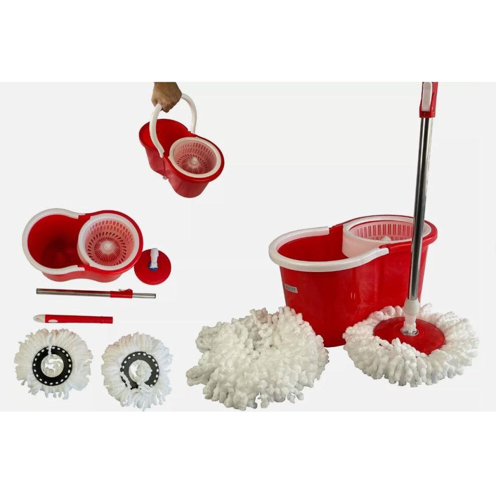 MantraRaj Spin Floor Mop and Bucket Set With 2 Super Absorbent Microfiber Mop Heads Floor Cleaning Mop Set