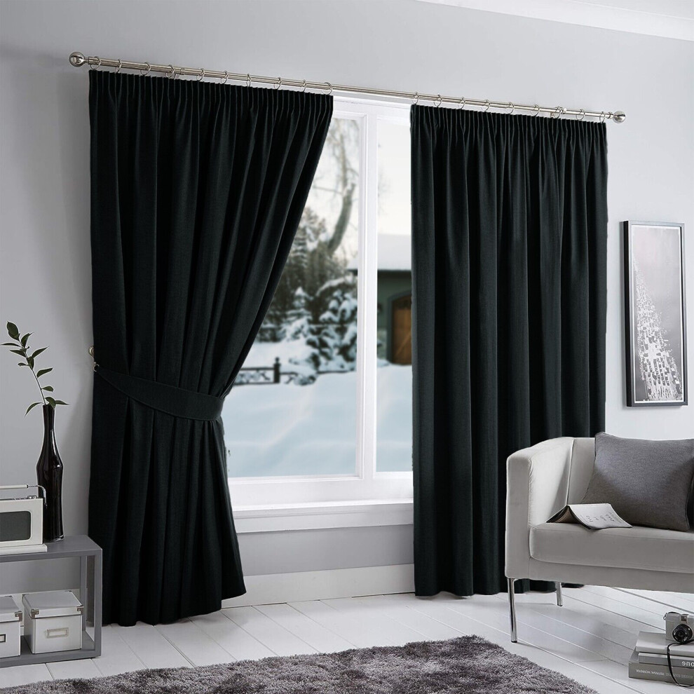 (Black Pencil Pleat) Thermal Blackout Door Curtain Eyelet Ring Top & Pencil Pleat Curtains With Tie Backs-image-OPC-PFQTHJZ-NEW