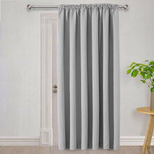 (Light Grey Pencil Pleat) Thermal Blackout Door Curtain Eyelet Ring Top & Pencil Pleat Curtains With Tie Backs