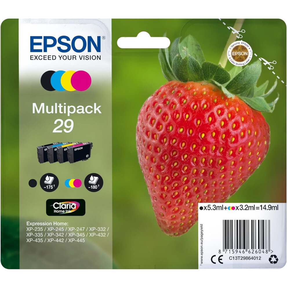 Epson 29 Strawberry Genuine Multipack, 4-colours Ink Cartridges, Claria Home Ink