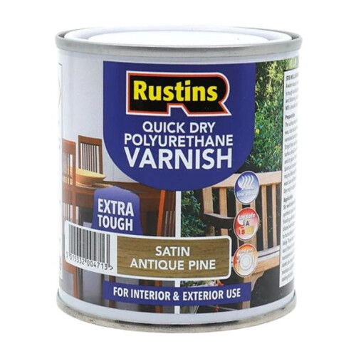 Rustins Rustins Quick Dry Polyurethane Varnish Extra Tough Satin Antique Pine 1L
