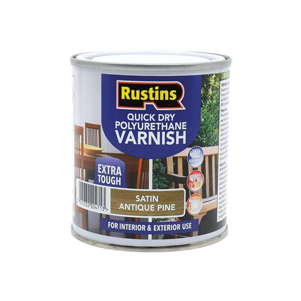 Rustins Quick Dry Polyurethane Varnish Extra Tough Satin Antique Pine 1L