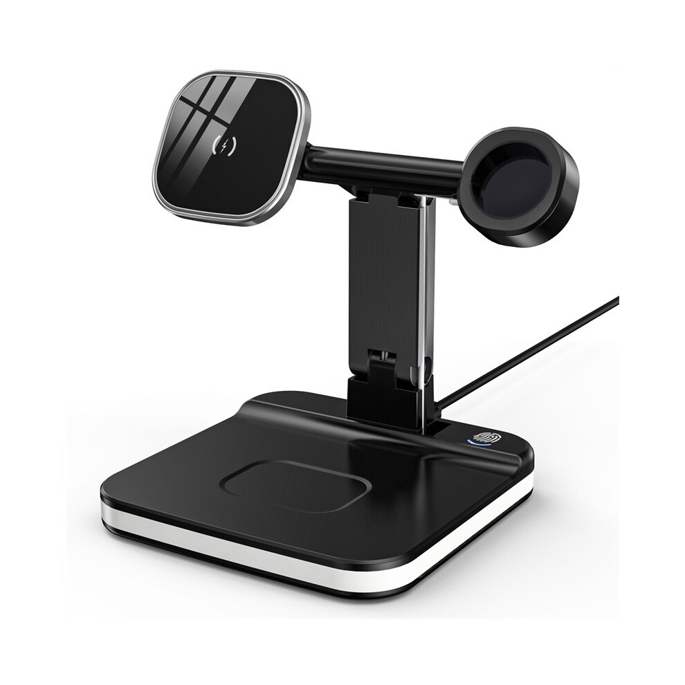 Chronus 4 In 1 Qi Wireless Charging Stand With Led Night For Iphone, Apple Watch, Airpods - With Iwatch Charging Pad(Black) Light/Black 6976918047700