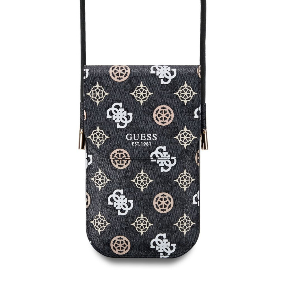 Guess PU 4G Peony Multicolour Universal Phone Pouch with Strap and Card Slot Black - GUOWBP4PEWPK