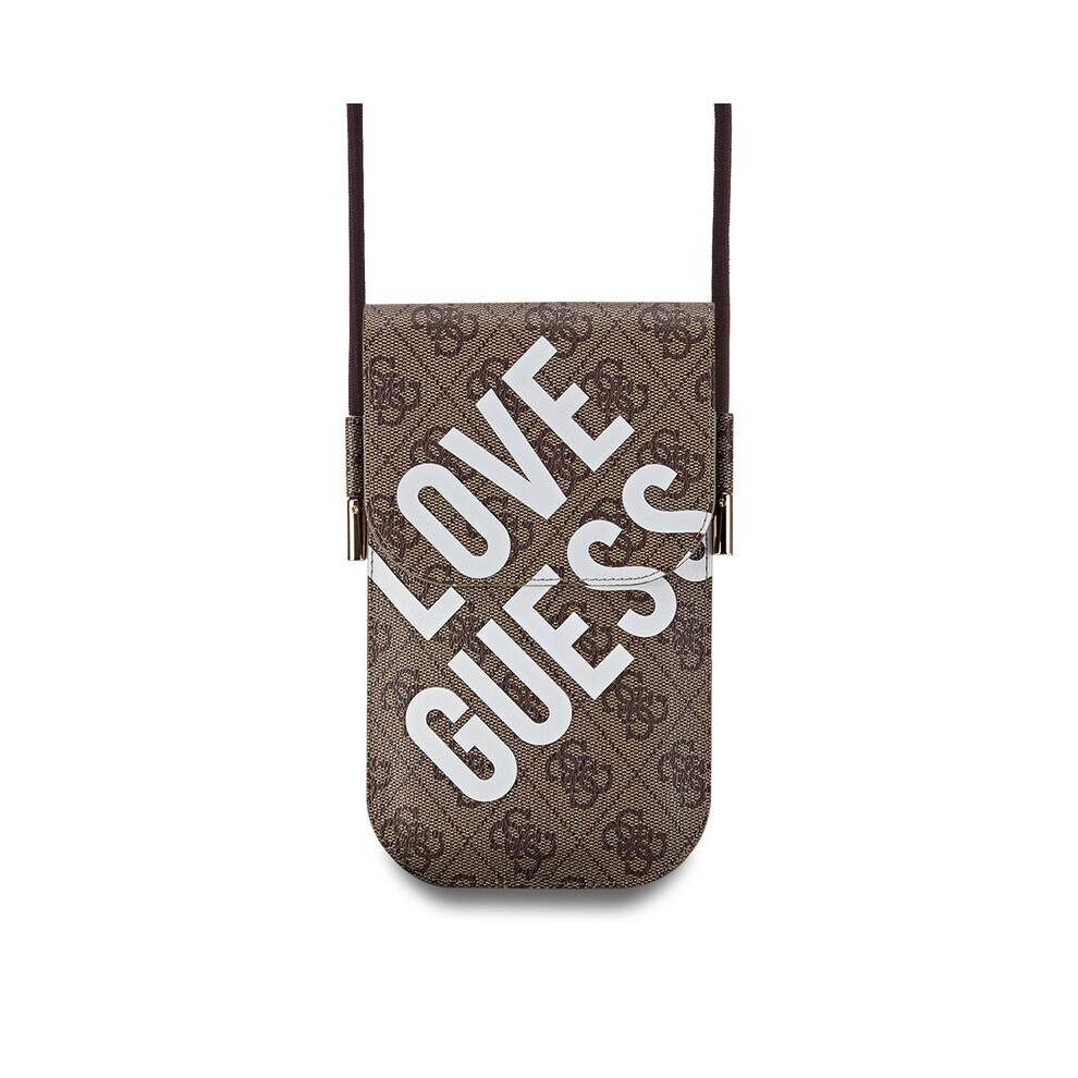 Guess PU 4G Big Love Logo Universal Phone Pouch with Strap and Card Slot Brown - GUOWBPGP4NLGWW