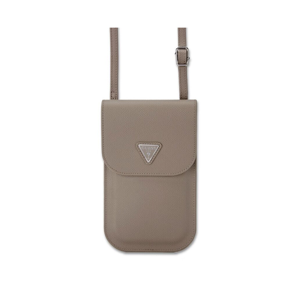 Guess PU Grained Triangle Logo Universal Phone Pouch with Strap and Card Slot Brown - GUCWBPGTSPSW