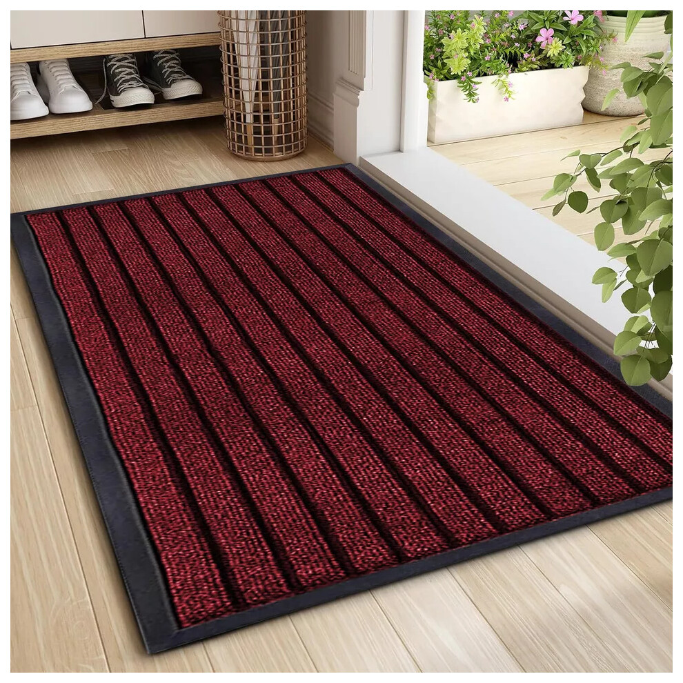 (Burgundy , 40 x 60 cm) Non Slip Indoor Door Rugs Large Washable Rubber Mat