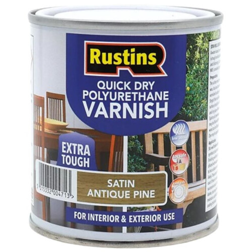 Rustins Rustins Quick Dry Polyurethane Varnish Extra Tough Satin Antique Pine 2.5L