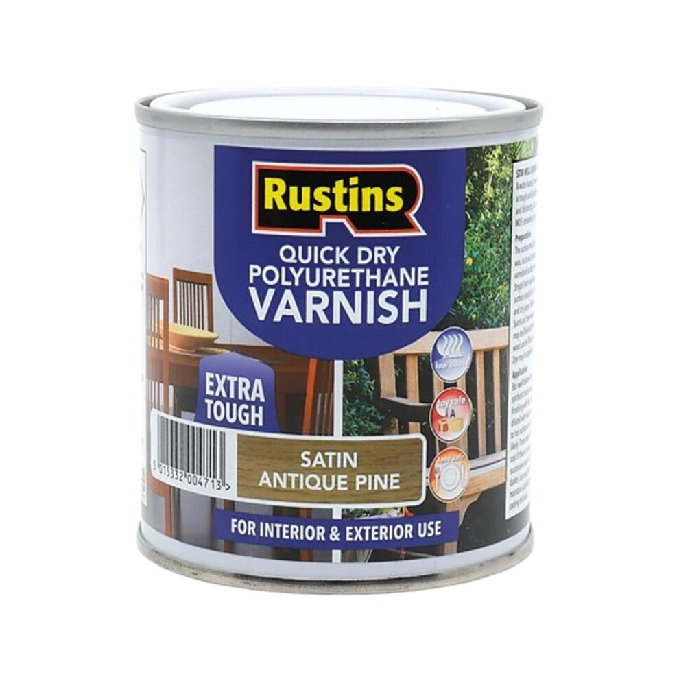 Rustins Quick Dry Polyurethane Varnish Extra Tough Satin Antique Pine 2.5L