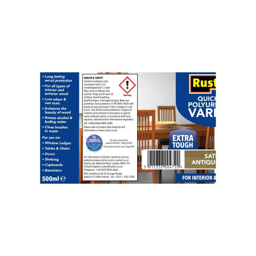 Rustins Rustins Quick Dry Polyurethane Varnish Extra Tough Satin Antique Pine 2.5L 1