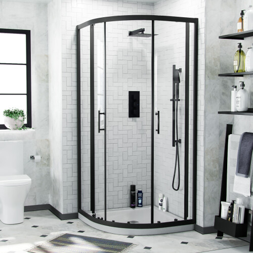 NES Home Saturn Modern Black Quadrant 900mm Corner Shower Enclosure 2