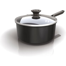 Ninja Classic Cookware 20cm Saucepan Non-Stick Long Lasting Aluminium Saucepan Induction Compatible Oven Safe to 180°C  Glass Lid, Black