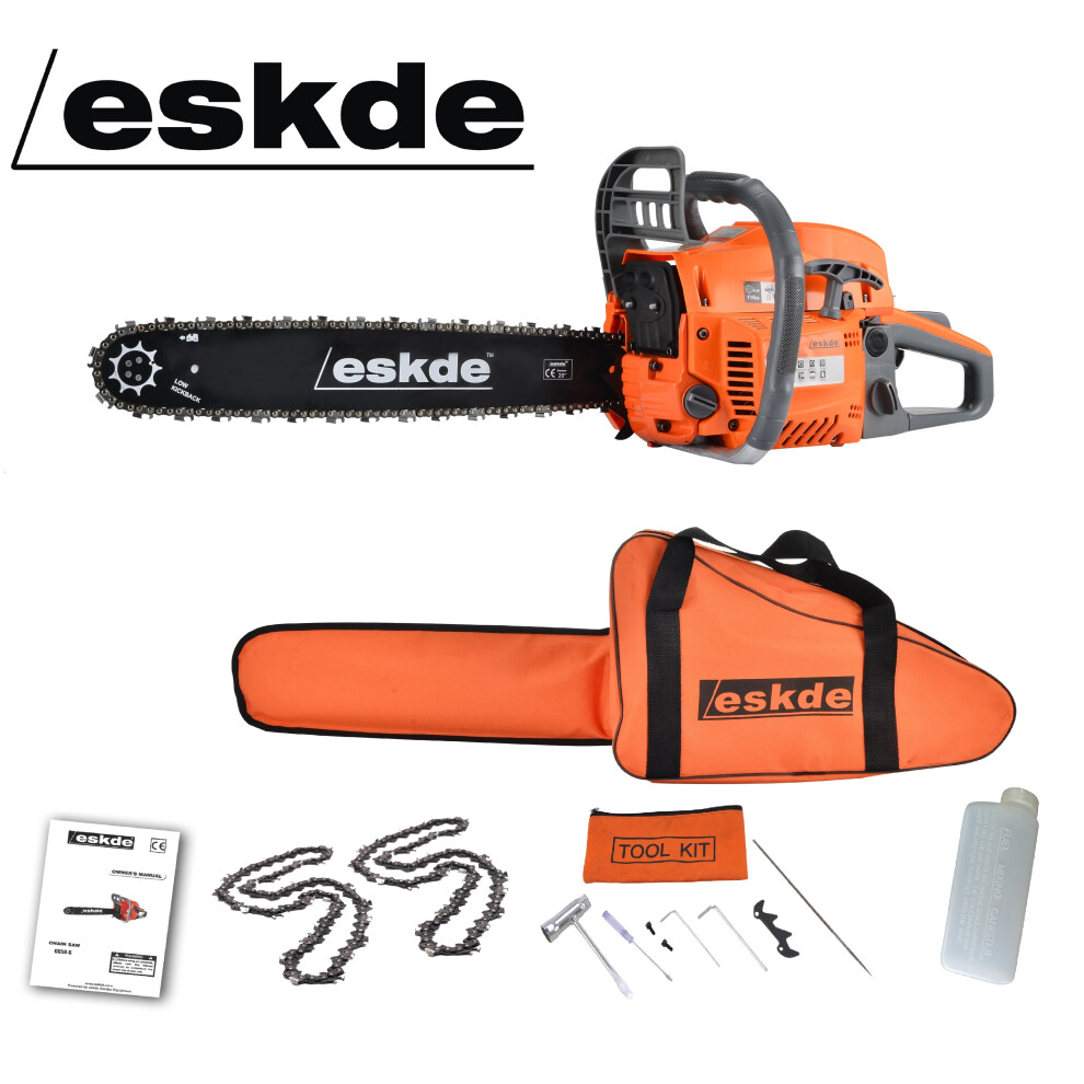 eSkde 62cc 3.4HP Petrol Chainsaw with 20" Bar 2 Chains Bag Cover CS62-S7