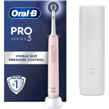 Oral-B Pro 3 Electric Toothbrushes For Adults, 1 3D White Toothbrush Head & Travel Case, 3 Modes with Teeth Whitening, 2 Pin UK Plug, 3500, Pink