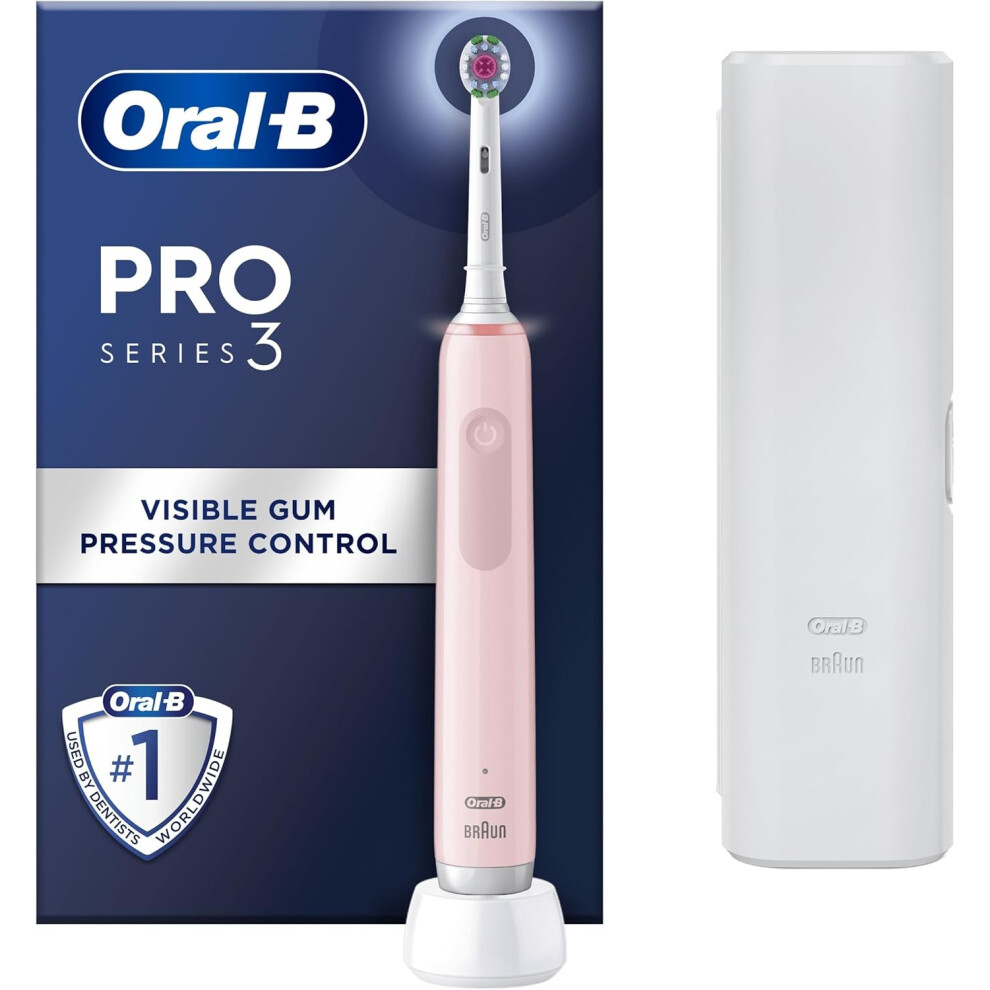 Oral-B Pro 3 Electric Toothbrushes For Adults, 1 3D White Toothbrush Head & Travel Case, 3 Modes with Teeth Whitening, 2 Pin UK Plug, 3500, Pink