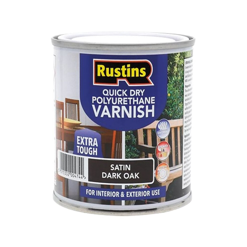 Rustins Quick Dry Polyurethane Varnish Extra Tough Satin Dark Oak 2.5L