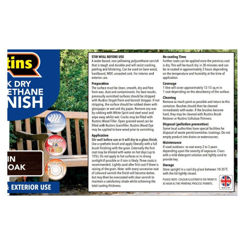 Rustins Rustins Quick Dry Polyurethane Varnish Extra Tough Satin Dark Oak 2.5L 2