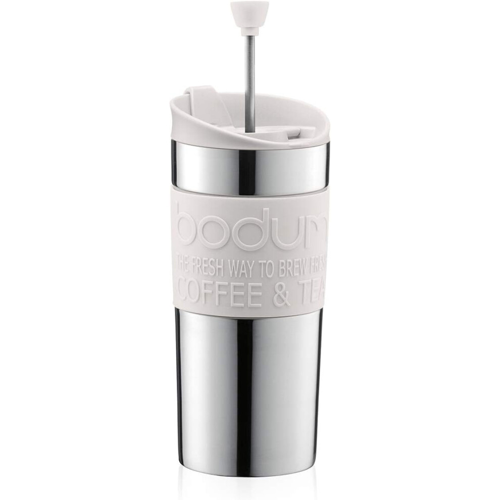 BODUM Travel French Press Coffee Maker, Vacuum, Small, 0.35 L - Off-White