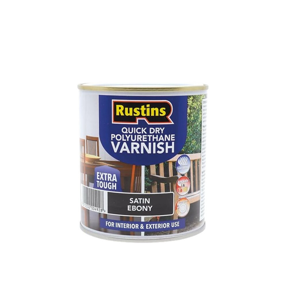 Rustins (500Ml) Quick Dry Polyurethane Varnish Extra Tough Satin Ebony