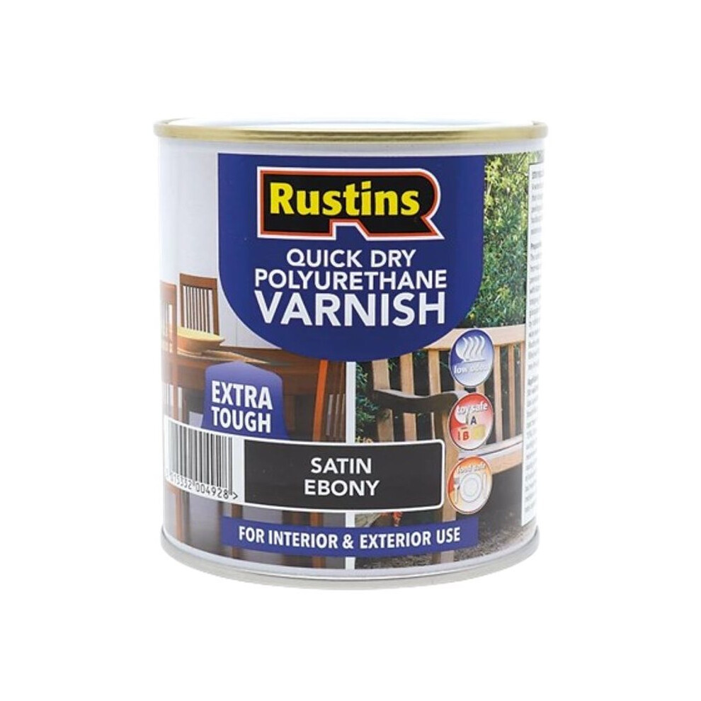 (1 Litre) Rustins Quick Dry Polyurethane Varnish Extra Tough Satin Ebony