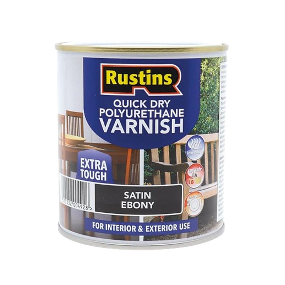 (2.5 Litre) Rustins Quick Dry Polyurethane Varnish Extra Tough Satin Ebony