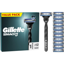 Gillette Mach3 Men's Razor + 12 Razor Blade Refills, 3 Blades for a Smooth Shave, Fits All Mach3 Handles