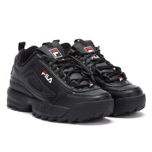 (Black, 8.5 (Adults')) Fila Disruptor II Premium Leather Black/White/Fila Red Trainers