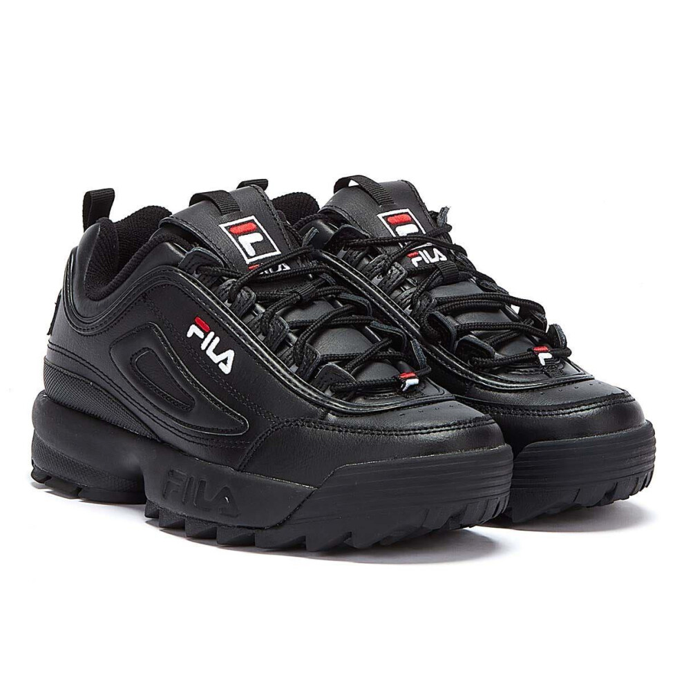 (Black, 11.5 (Adults')) Fila Disruptor II Premium Leather Black/White/Fila Red Trainers