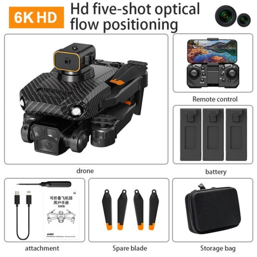 (Carbon6KBag3B) New P8 Pro Drone Obstacle Avoidance 4K ESC Dual HD Camera Wifi Fpv Brushless Motor Foldable Quadcopter Gifts Toys kids