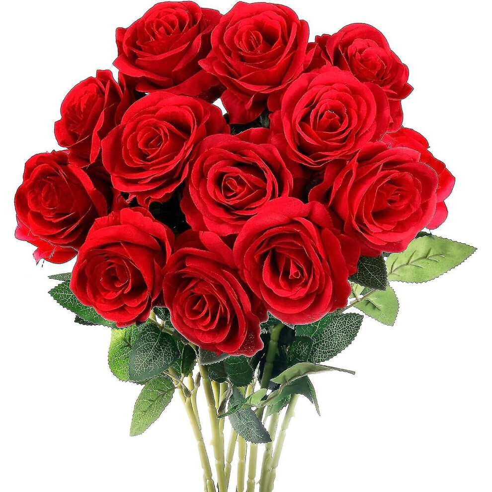 (Red) 12 Pcs Artificial Red Rose Silk Flowers, Artificial Flowers For Wedding Home Decor-image-OPC-PFQV8JQ-NEW