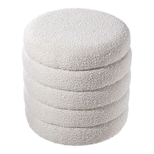 Living And Home Beige Upholstered Round Storage Ottoman 1