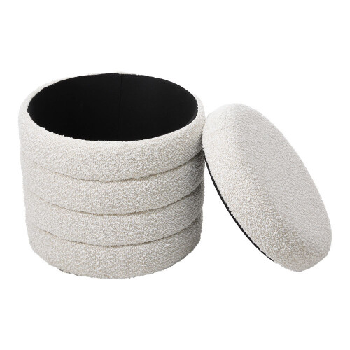 Living And Home Beige Upholstered Round Storage Ottoman 2