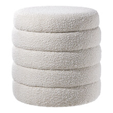 Beige Upholstered Round Storage Ottoman
