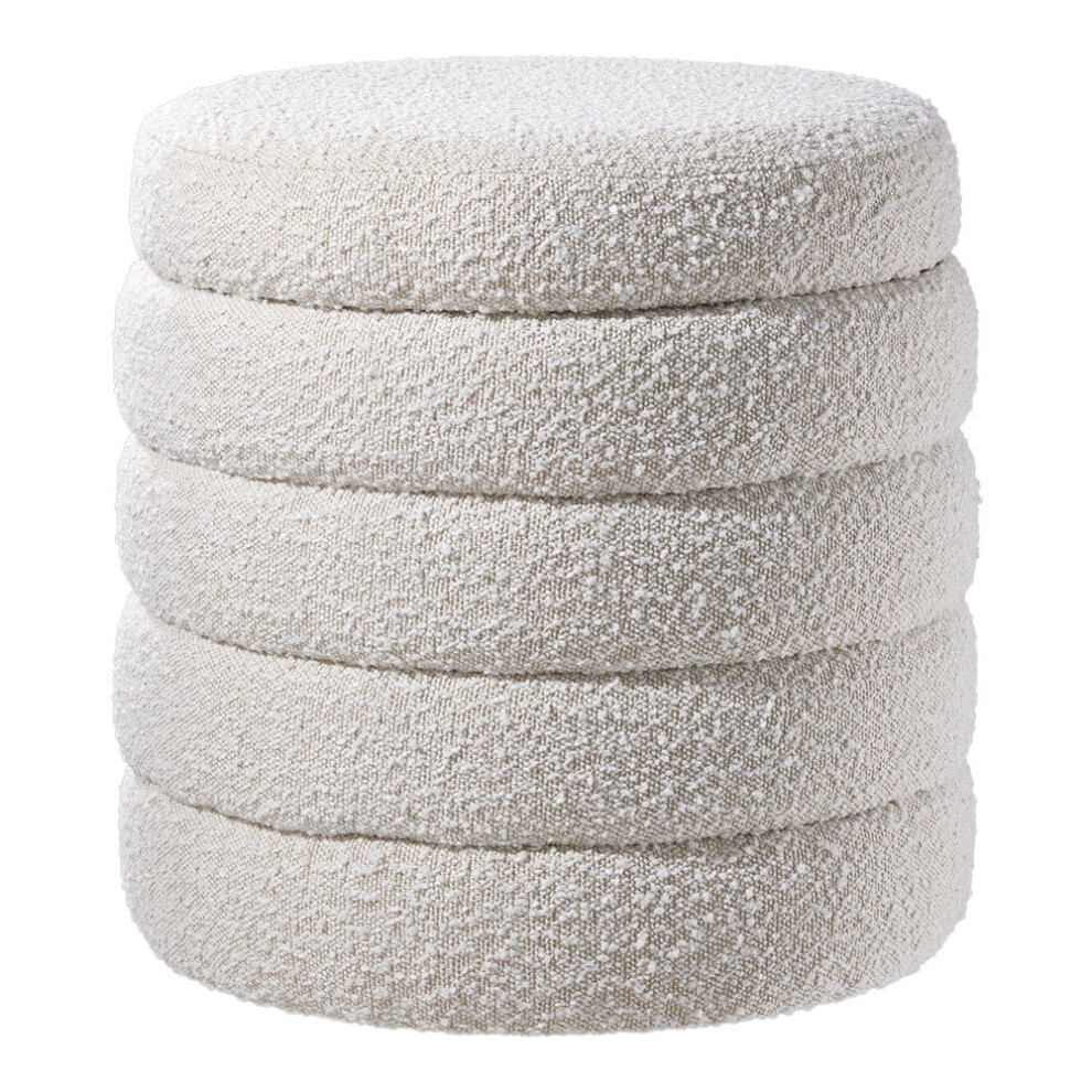 Beige Upholstered Round Storage Ottoman