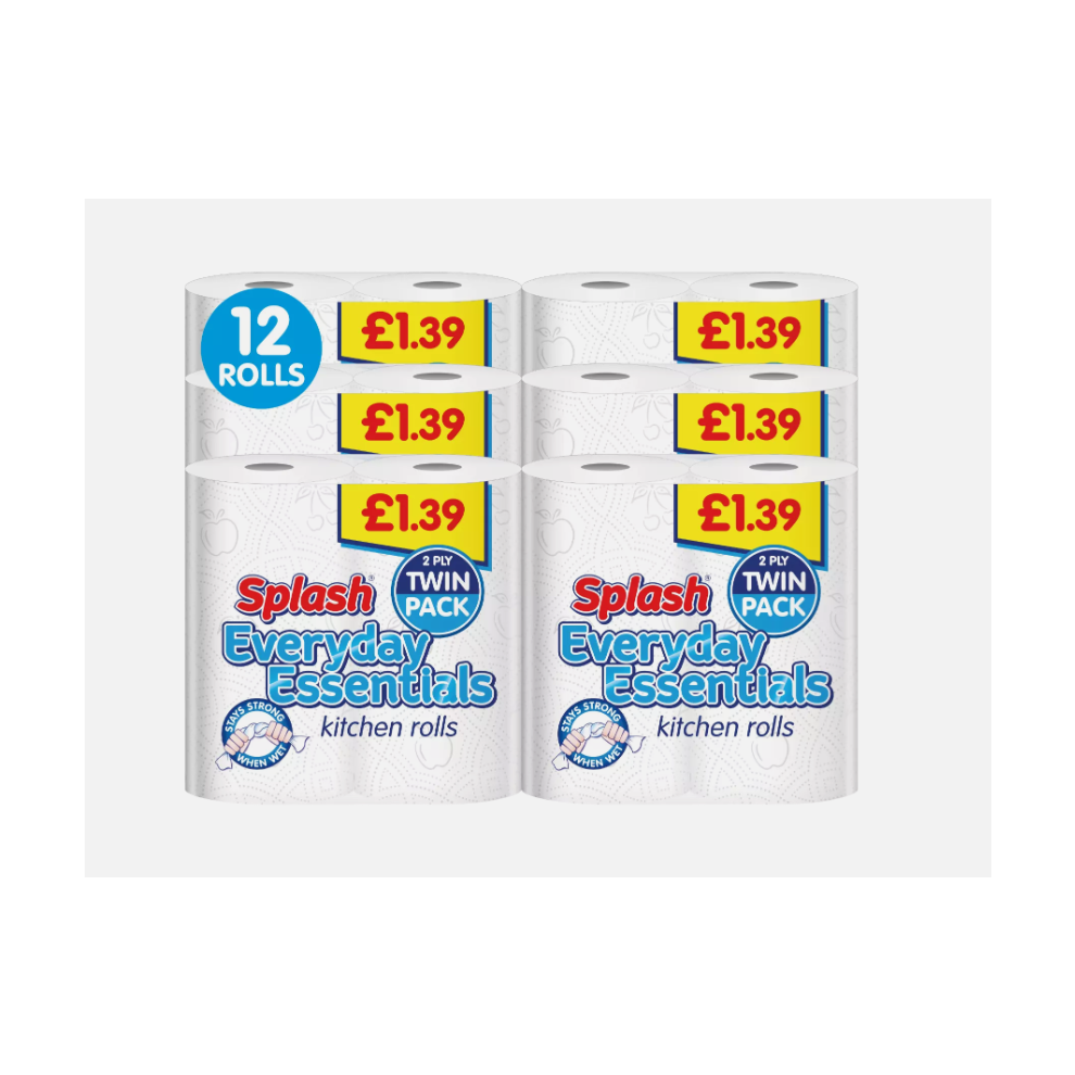 (12 Rolls ( 6 x 2 Pack)) Splash Jumbo Kitchen Roll 2 Pack 2Ply Paper Towel