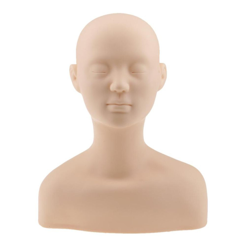 (Brown) Soft Silicone Mannequin Manikin Head with Shoulder Bone Face Body Massage Training Eyelash