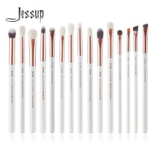 Jessup Set di pennelli per trucco occhi professionale 15 pezzi Bianco/Oro rosa Pennelli per ombretti sintetici naturali Premium per correttore pe